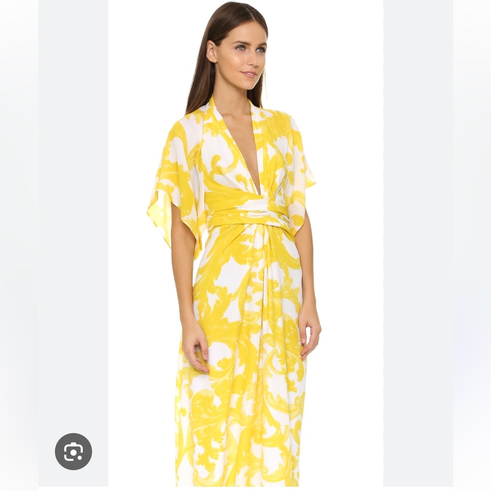 Issa Pollyanna Francesca Maxi Dress Sz 6 Yellow and White Floral Print Silk